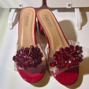 Classique Red Gem-Embellished Heels